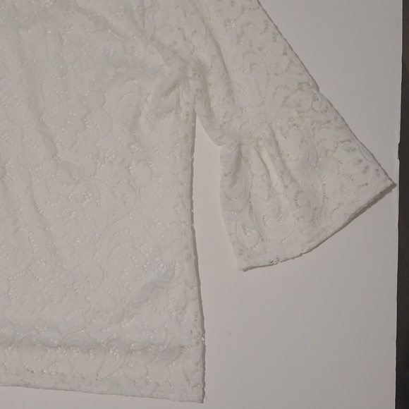 Peck & Peck Lace Top Blouse Womens Petite L White Lined 3/4 Sleeve Scoop Neck - Picture 5 of 11